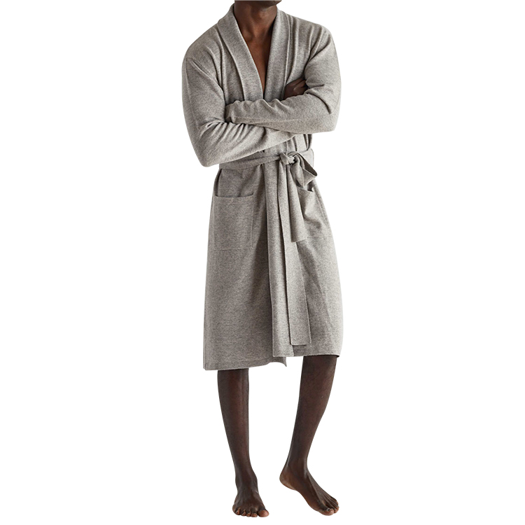 Custom Luxury Long Bath Knitted Robe Warm Sleep Wool Cotton Silk Men Cashmere Robe