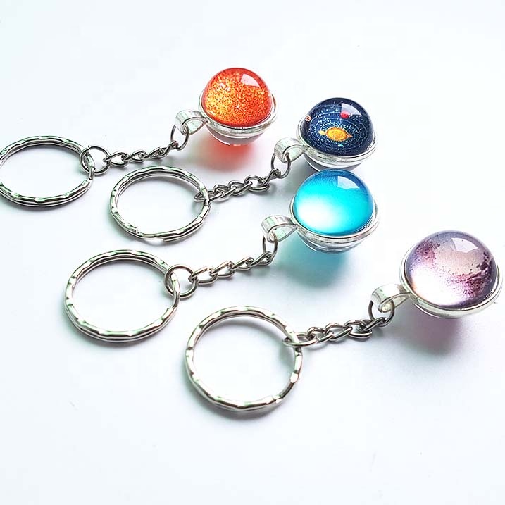 Novelty Gifts Planet nebula Llaveros glass balls key chains ice globe crystal, lampwork beads craft metal keyring