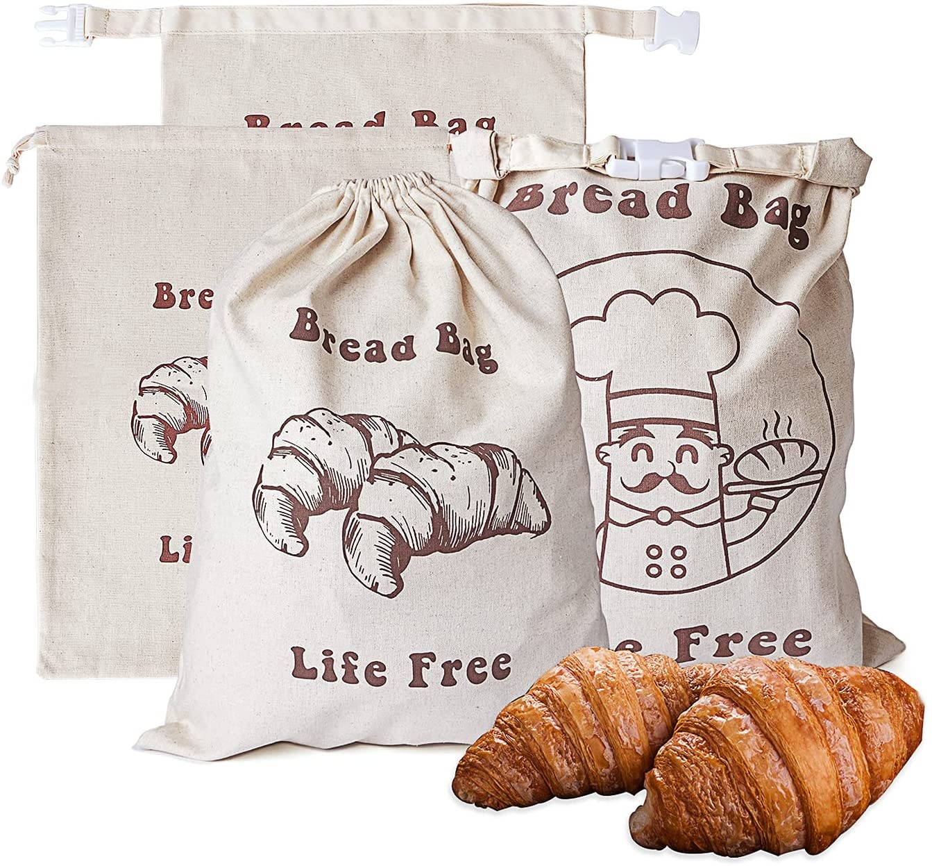 Natural Unbleached Bread Storage Bags Reusable cotton Linen Bread Bags Large Bread Container for Home