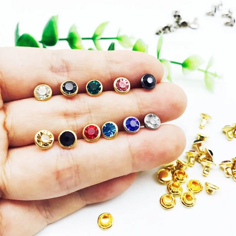 ZD003 Crystal Rivets 6 mm Rhinestone Rivets Brass Double Hat Diamond Rivets Clinch Bolt