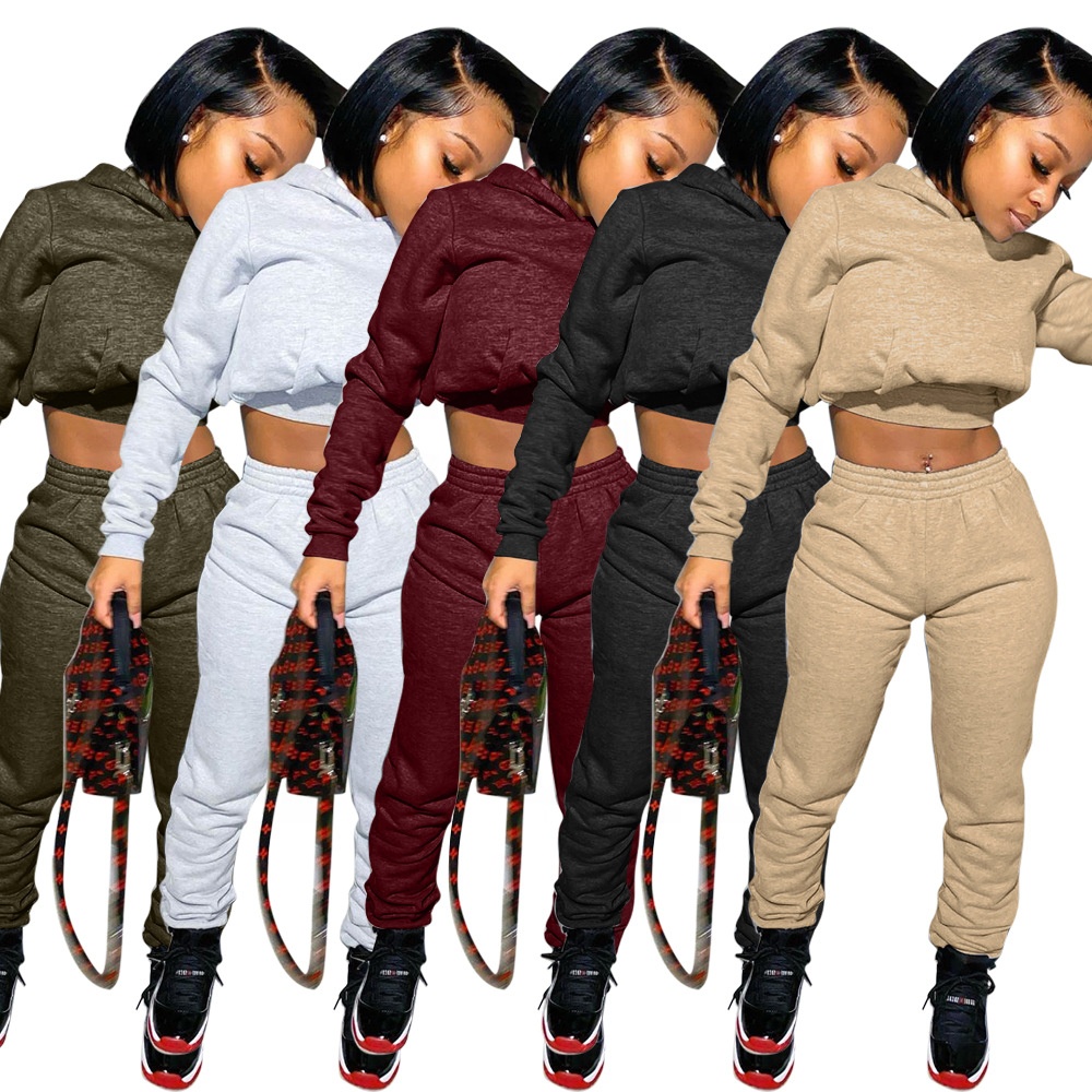 2021 Fall Hot Selling Solid color Hoodie Tracksuit Set Women Sweatsuit Set 2 Piece Set Women