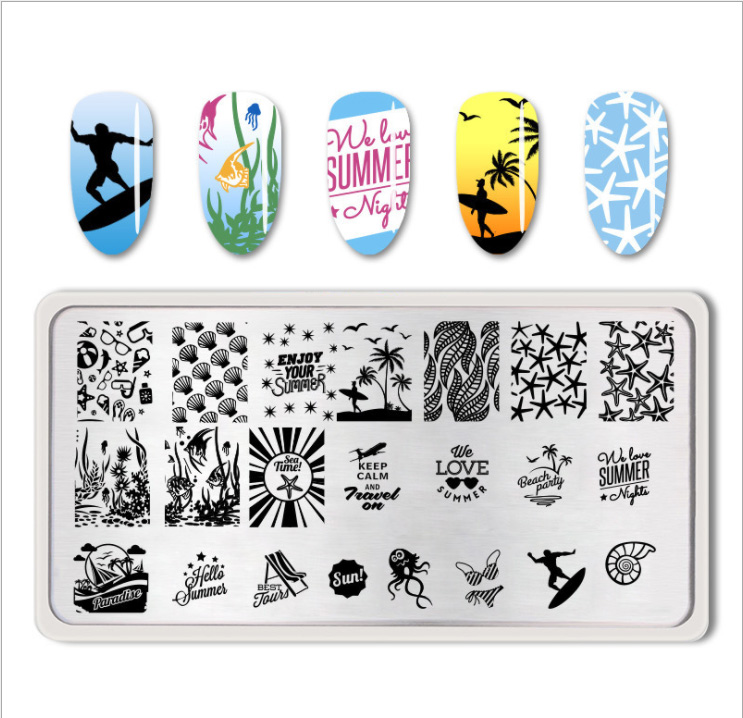 Summer Season style nail art steel plate printing template nail art decoration printing mould painted steel plate nail pattern