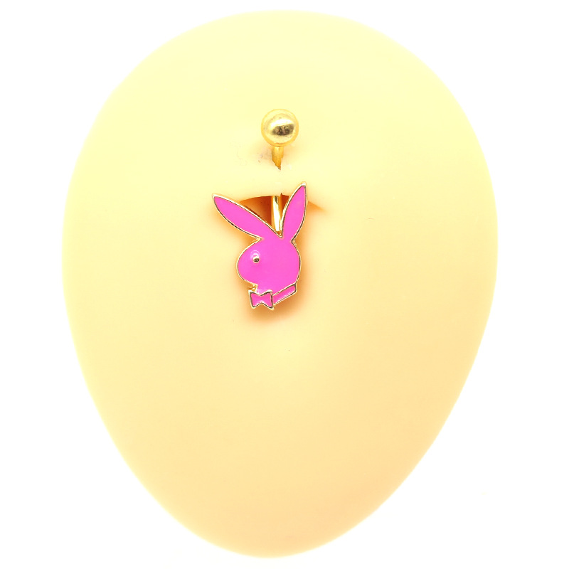 BBR-131 Titanium Surgical Dance Jewelry Dripping Oil Cute Rabbit Navel Rings Belly Button Rings Body Piercing Belly Jewelry