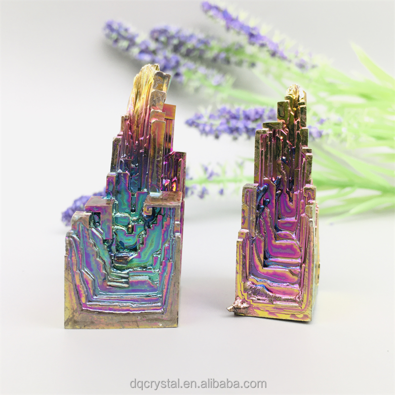 Wholesale Natural Rainbow Bismuth ore Crystal Metal Ore Bismuth Towers Crystal Bismuth Point Wand Ornaments for sale