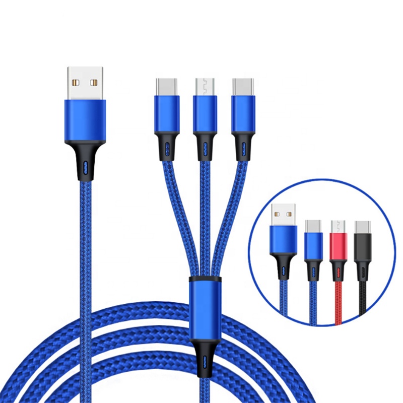 Предоставление образца нейлонового зарядного кабеля А, кабель Micro USB 3 в 1, зарядный кабель для iPhone