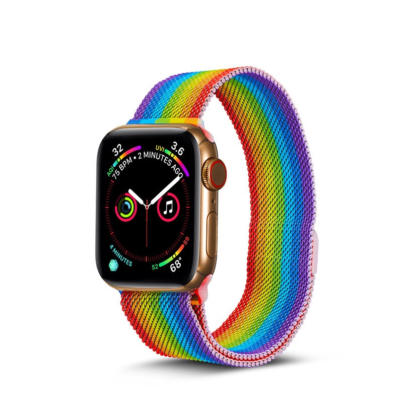 New Rainbow Strap Luxury Milanese Mesh Band Suitable For Apple IWatch Series SE 6 5 4 3 Stainless Steel Metal Watch band