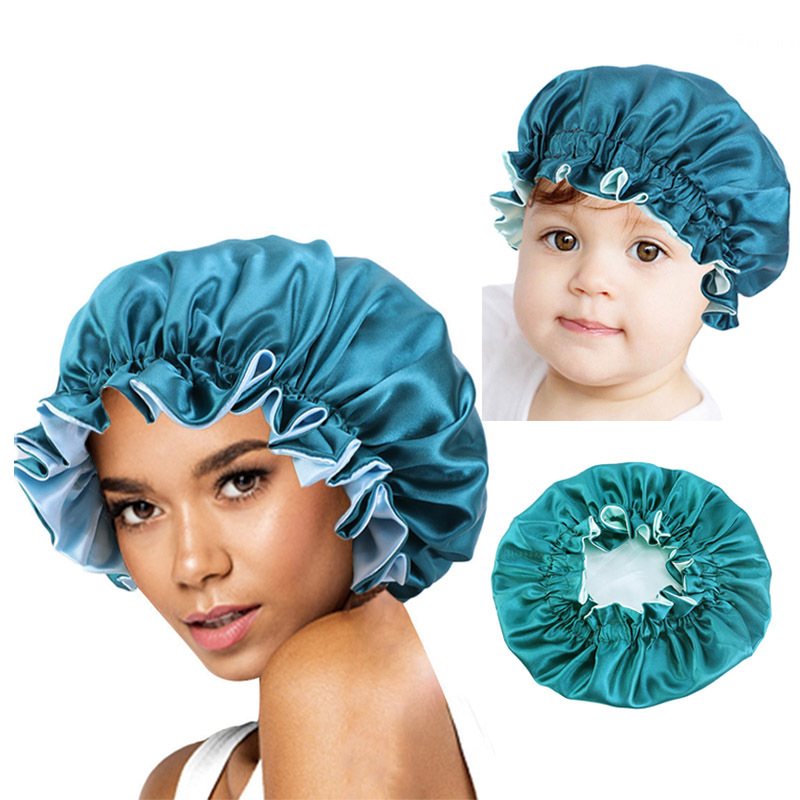 Luxury Customized Brand Adults Double Layer Kids hair Bonnets Virgin Hair Extensions Hair Wigs Satin Sleep Bonnet
