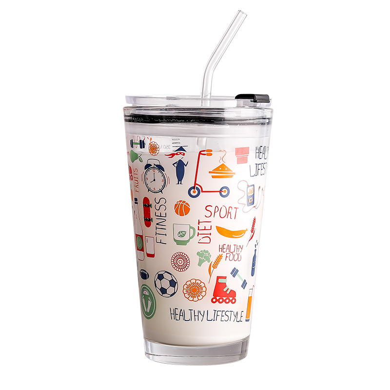 Techome New Arrival 450ml High capacity Transparent Glass Cold Tea Cup Mug Juice Cold Drink Water Bottle With Straw for gift
