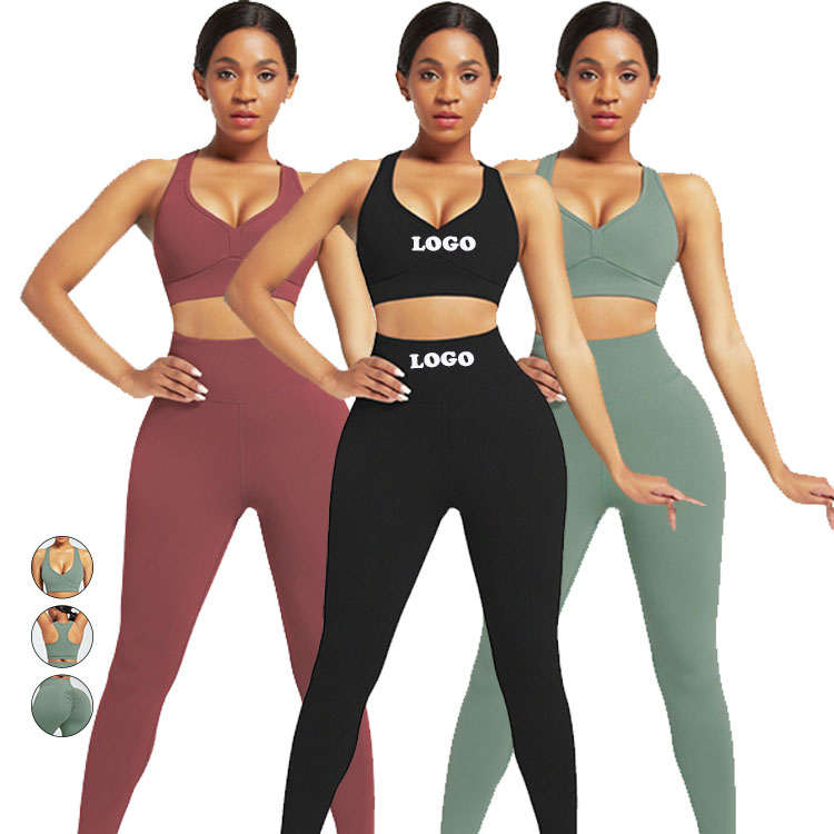 2021 custom High Waist leggings Women workout clothing Seamless Two Pieces sport gym Yoga fitness Set