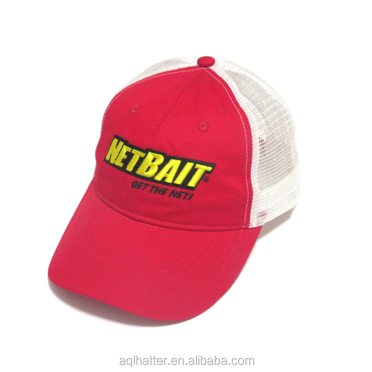 OEM   ODM custom embroidery red solid color cotton twill front two tone unstructured mesh trucker hat for kids