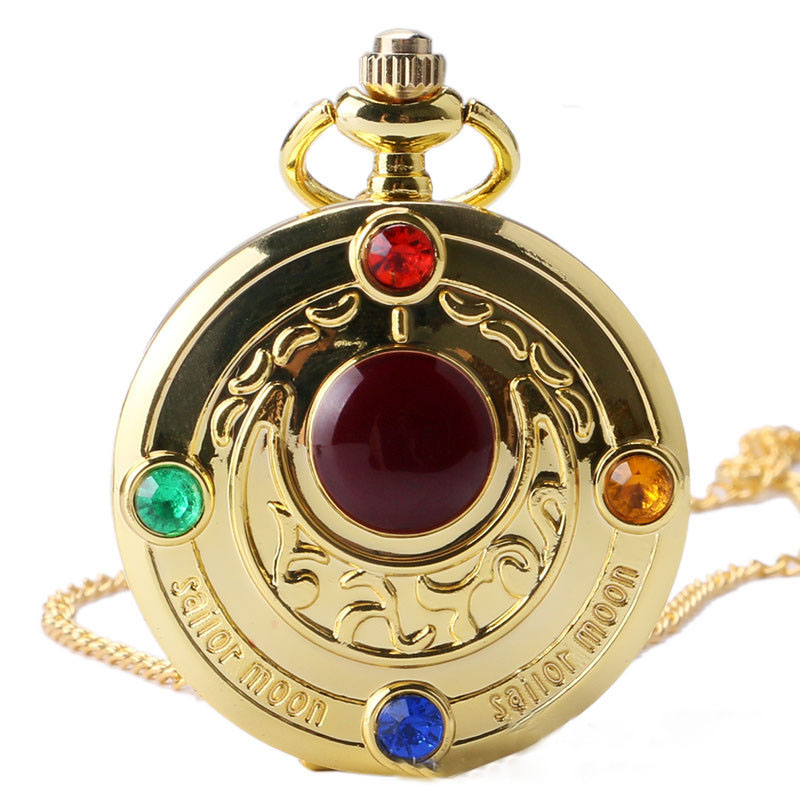 Golden inlay crystal pocket watch Women Men Pendant Necklace Watch Bronze Antique Vintage Quartz Steampunk Pocket Watch