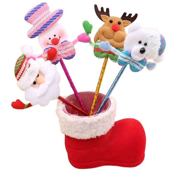 Promo products cheap custom plush Christmas pen products for school kids