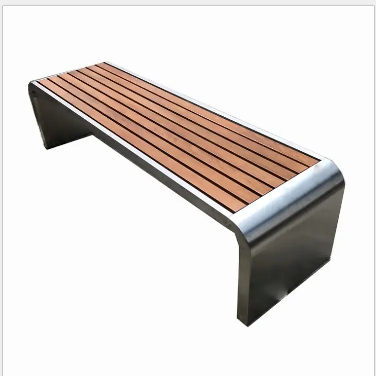 Outdoor stainless steel garden chair wood and metal bench