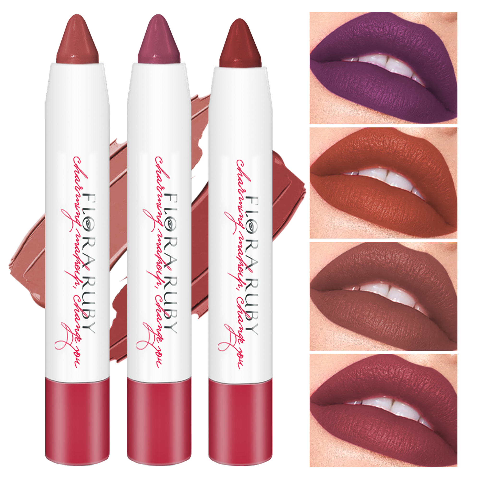 Flora Ruby Korean Vegan Velvet Matte Creamy Make Up lip Liner Gloss Pencil Crayon Glaze Stain Lipstick makeup For lip Eye Cheek