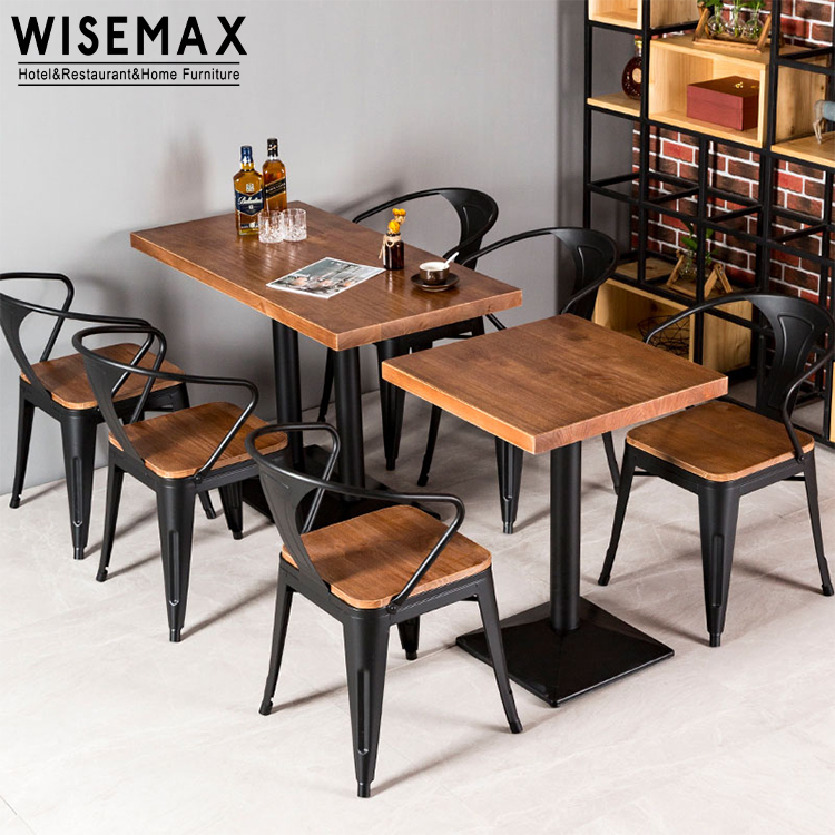 Мебель WISEMAX, современная мебель для ресторана, квадратная форма, деревянная столешница с металлической основой, обеденный стол для отеля, сада, вечеринки