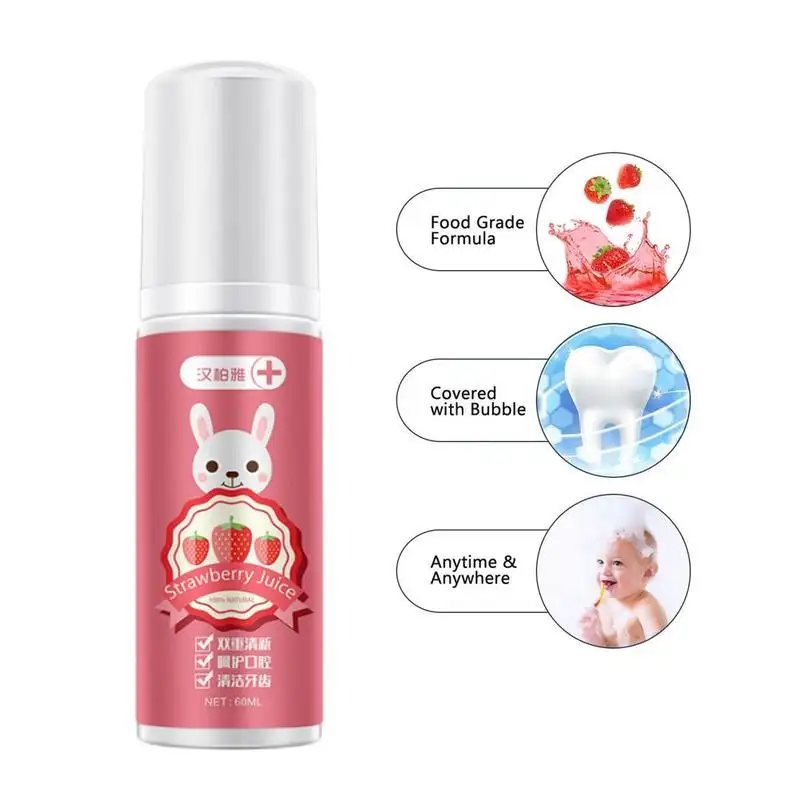 Kid's Foam Toothpaste No Fluorine Strawberry Flavor Teeth Cleansing Mousse Deeply Cleaning Easy To Clean For Child