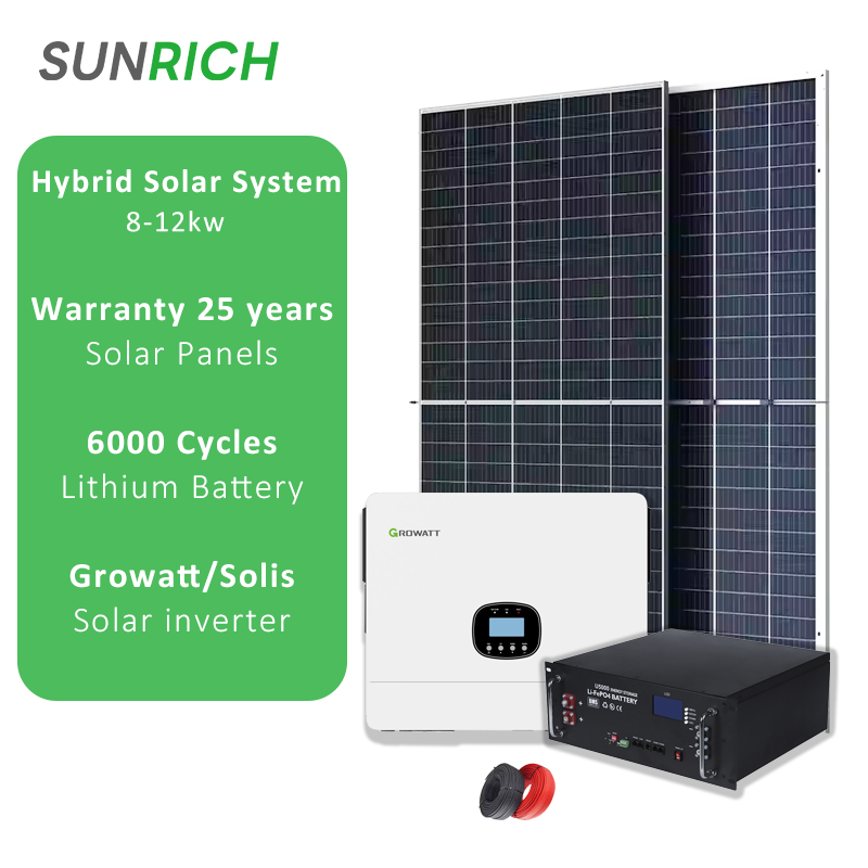 Complete 10Kw Hybrid Inverter 5kva 8Kw 48V on Off Grid with Solar Panels Kit and Batteries Full Package Power System for Home