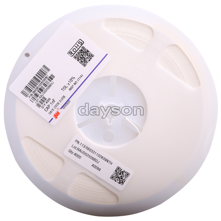 Электрическая мощность 0603B102K500NT 0603 X7R 1NF с алюминиевой крышкой, 50В 10% многослойный керамический конденсатор