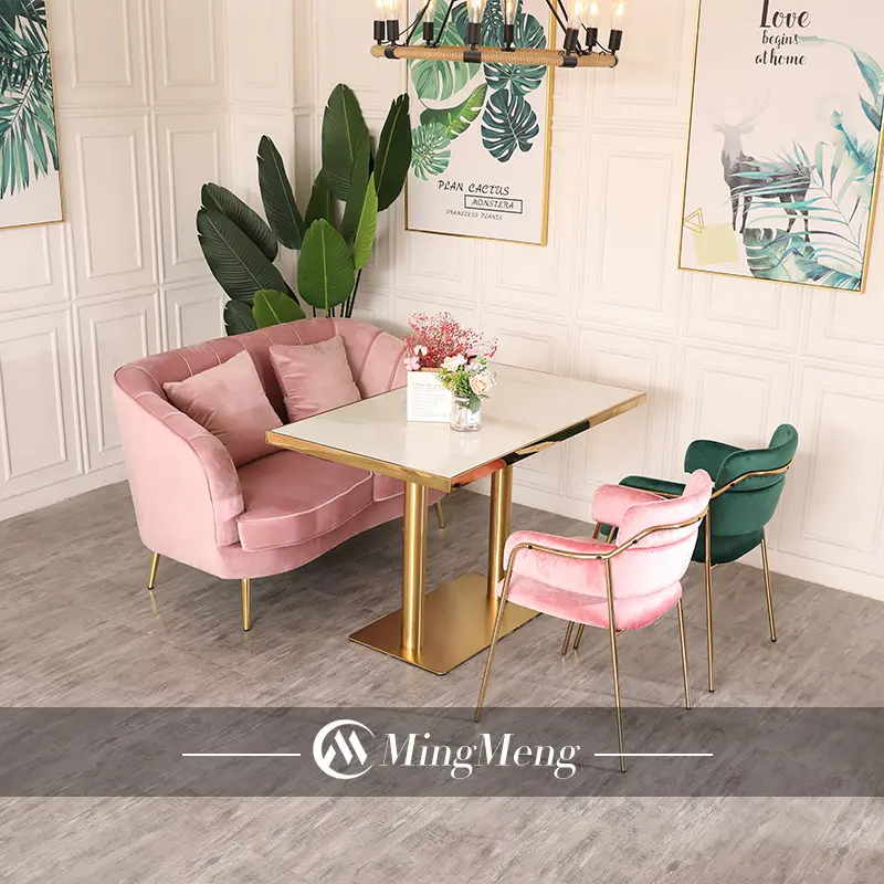 Restaurant Tables And Chairs With Customized Order Pink Green Light Luxury Restaurant Furniture Mingmeng Velvet Dining Chairs