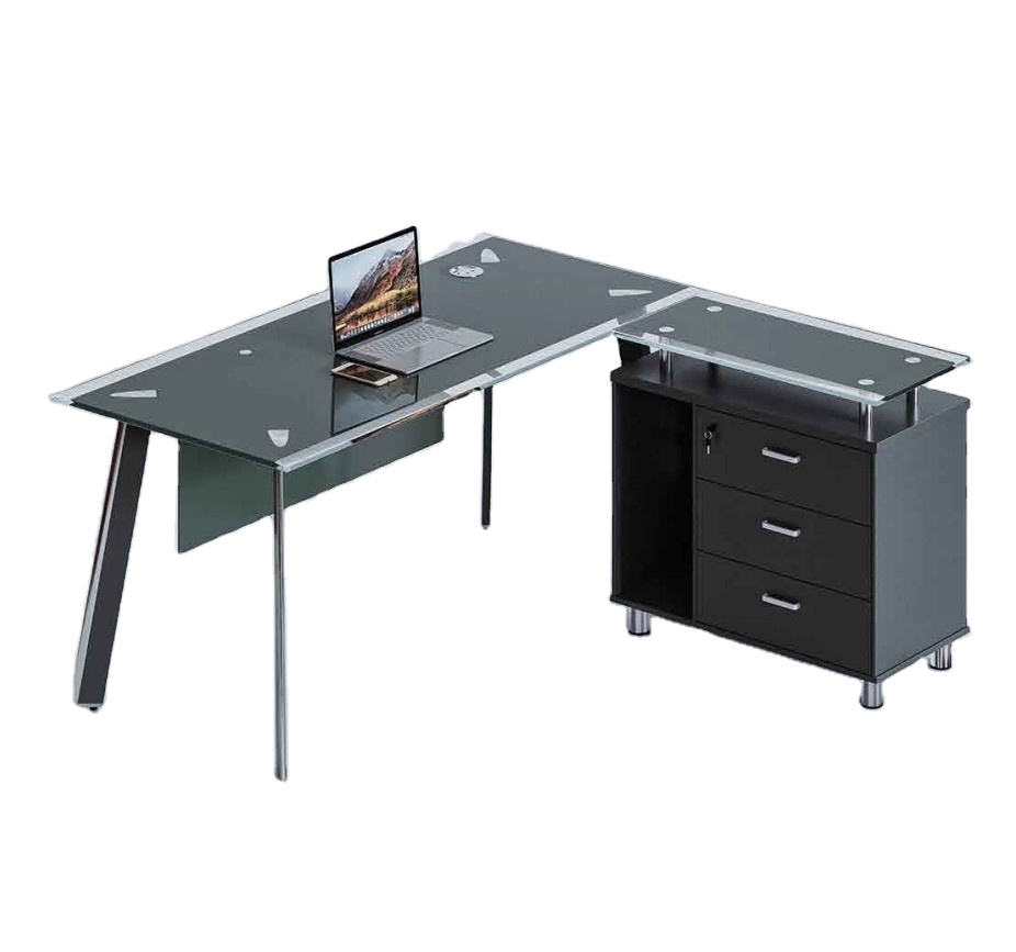 Computer Office Desk Top Table for Bookshelves with Matching L-shaped Glass Desk