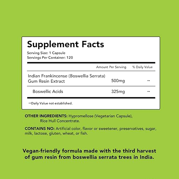 Hot Selling Premium Quality Supplement Boswellia Serrata Resin Extract Capsules 600mg Effective Vegan 100% Natural