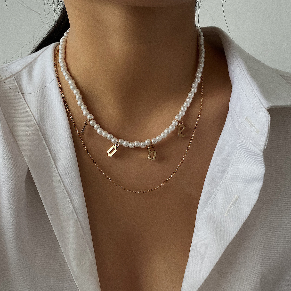 2021 New Style Double Necklace Trendy Jewelry for Girls Personality Pearl Vintage Elegant Fashion Love Accessories