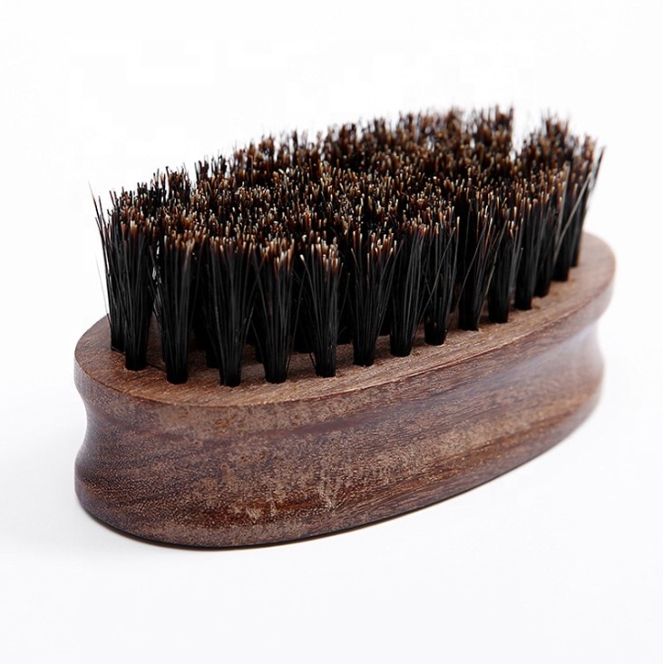 Private Label High Quality Sandal Wooden short handle Pure Natural boar bristles 360 wave curve wooden Beard Brush