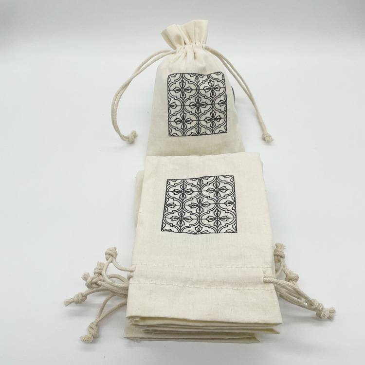 personalized jewelry packaging wedding favor bags small white Cotton canvas bags custom logo drawstring bag chic small pouch