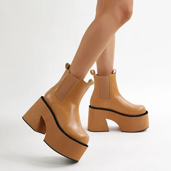 BUSY GIRL XSD4997 Dropshipping women boots gothic punk style ladies shoes 2024 fashion wedge block heels ankle platform boots