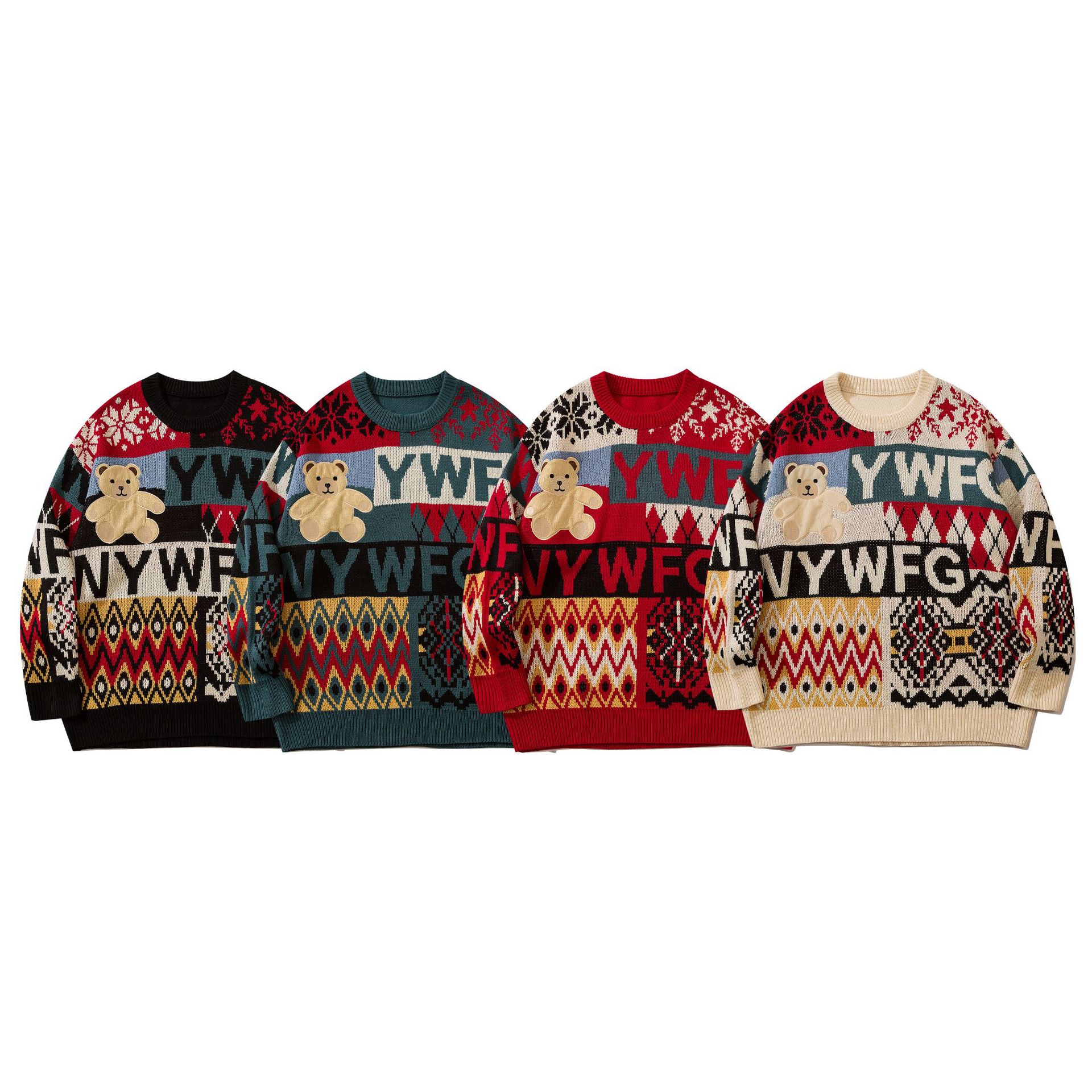2022 retro bear men's new loose casual christmas clothing knitted pullover sweater ugly for women