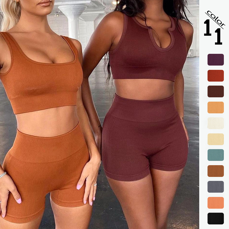 Hot sale 2021 Sports Seamless Yoga Biker Short Sets Women 2 Piece Set Tank Top and Shorts for women