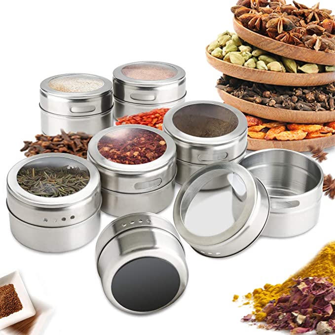 Коробка для специй Masala dabba, Магнитные Банки для специй, контейнеры для хранения специй, прозрачная верхняя крышка с просеивателем или наполнителем, магнитные на холодильник