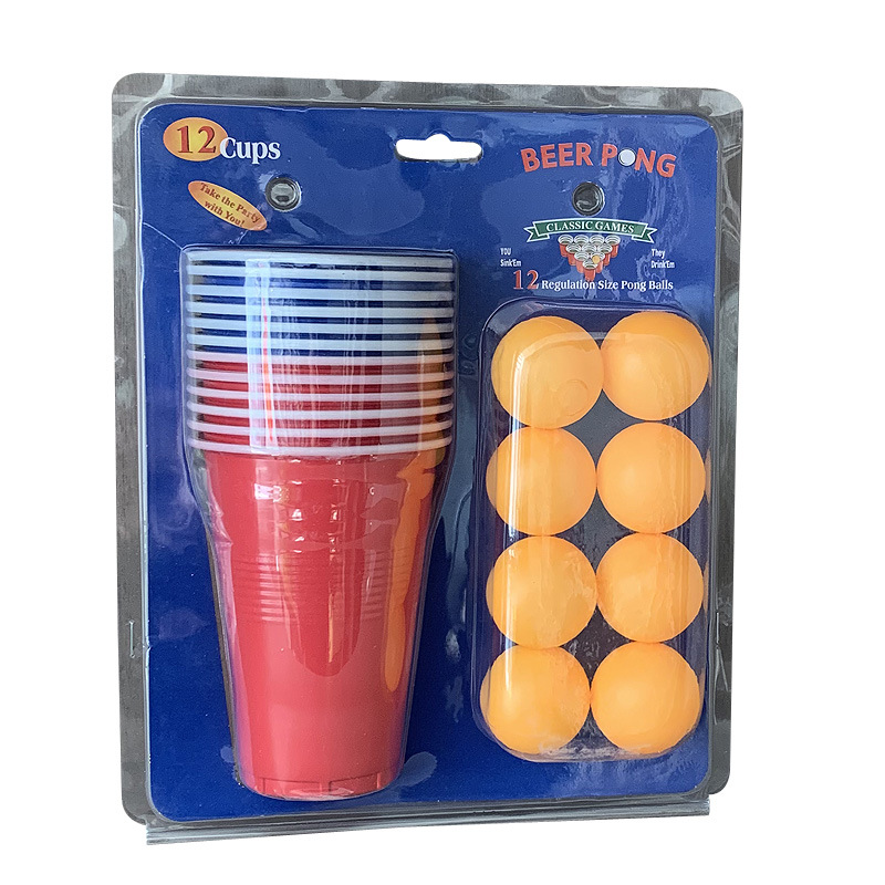 Beer Cup Kit 16oz Plastic PP Beer Pong Red Cups Ping Pong Balls Set