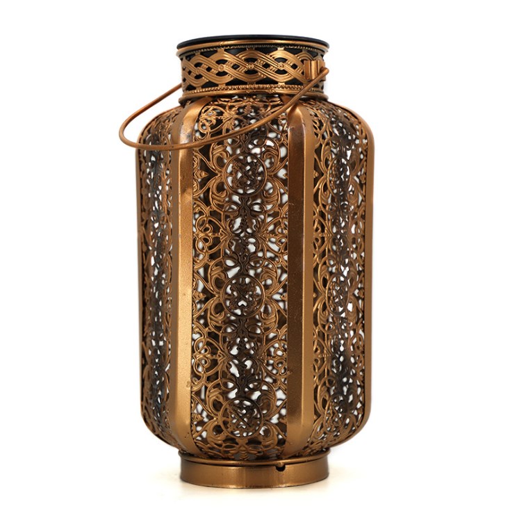 Waterproof Bronze Metal Hollow Projection Solar Lanterns Solar Garden Lights for Garden Patio Yard Hanging Outdoor