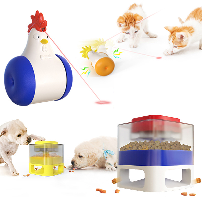Saiji wholesale 3D moving interactive electric infrared pet squeaky rubber rooster cat toy