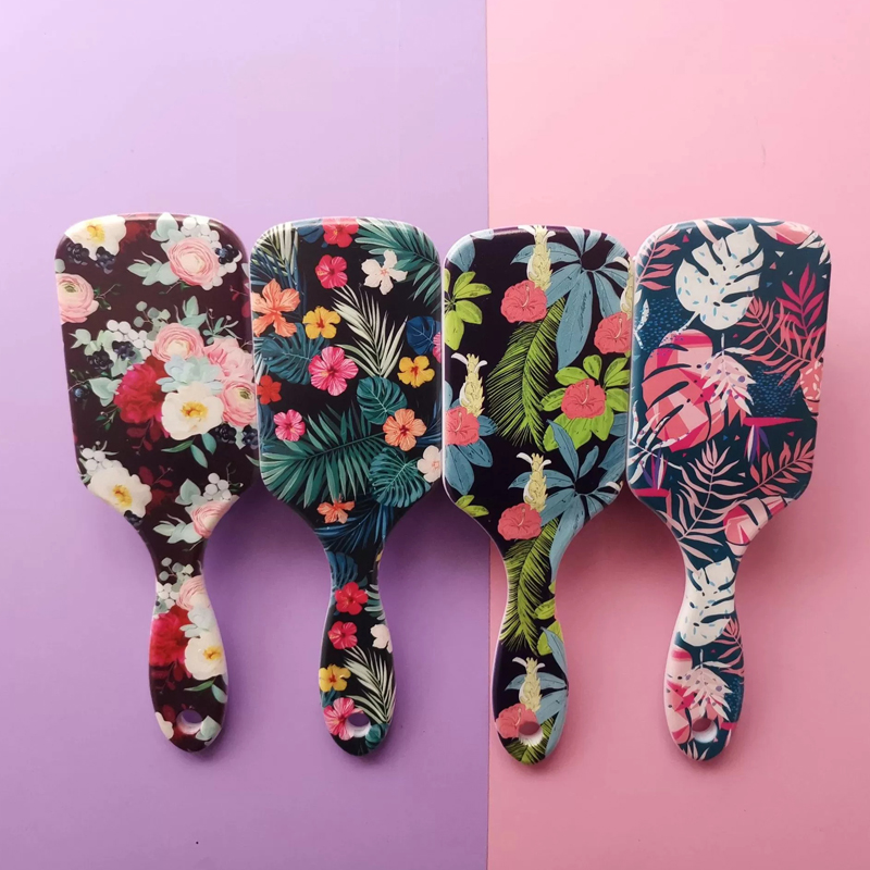 Massager Hair Brush Beautiful Floral Printed Wedding Hair Comb
