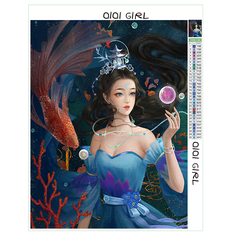 QIQI девочка 40x50 полностью алмазная живопись 5D квадратная/круглая мультяшная мозаика русалки для детей