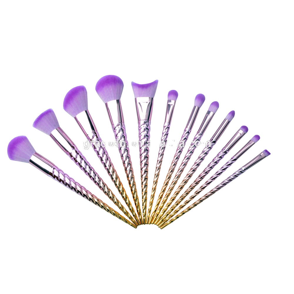 12PCS Lady Gift Manufacturer Purple Color Synthetic Hair Plating Handle Thread form Makeup Brush for Palette Artist