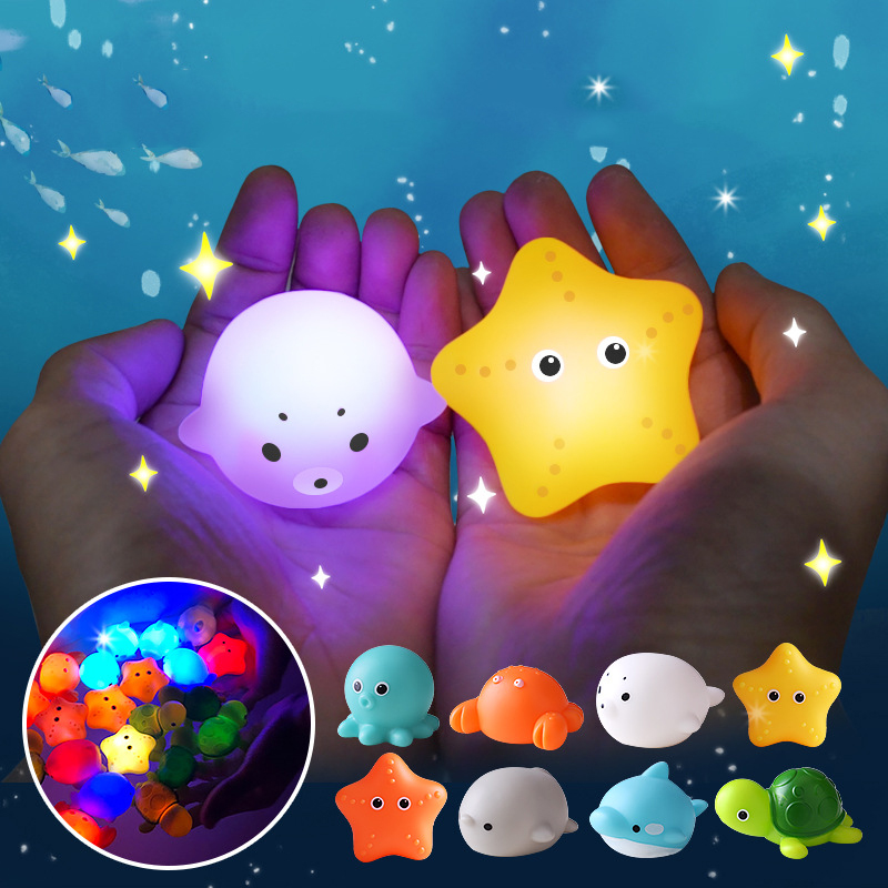 Light-up Toys Animal Shape Funny Waterproof Relief Baby Bathing Electronic Senor Light Bathing Toys for Kids Shine in the dark