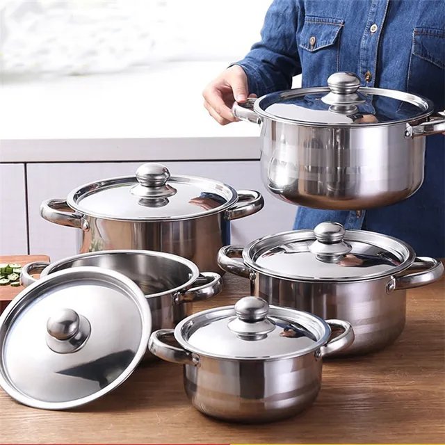B125 Custom High Quality Cooking Pot Set With Glass Lid Stainless Steel Non Stick Cooking Pots Cookware Set With Handle