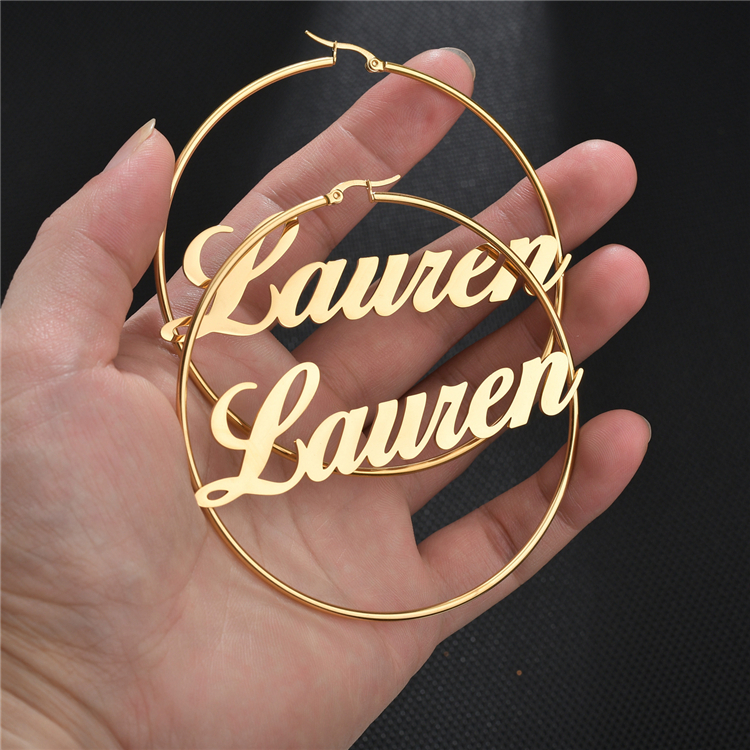 Wholesale Round Big Hip Hop Fashion Stainless Steel Personalized Jewelry Custom Name Hoop Earrings