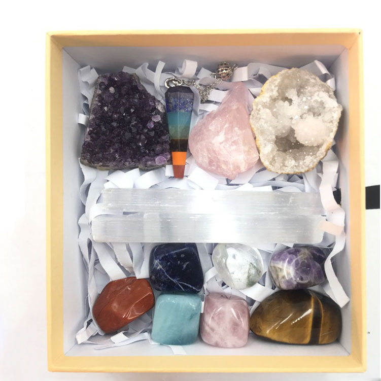 Custom Natural Set Kit Meditation Box Chakra Stone Crystals Healing Stones