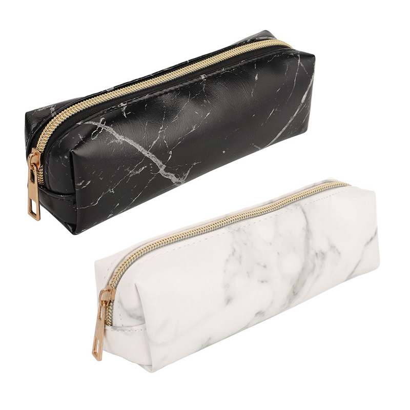 Foreign trade hot sale marbled PU pencil case portable clutch bag large capacity pencil case