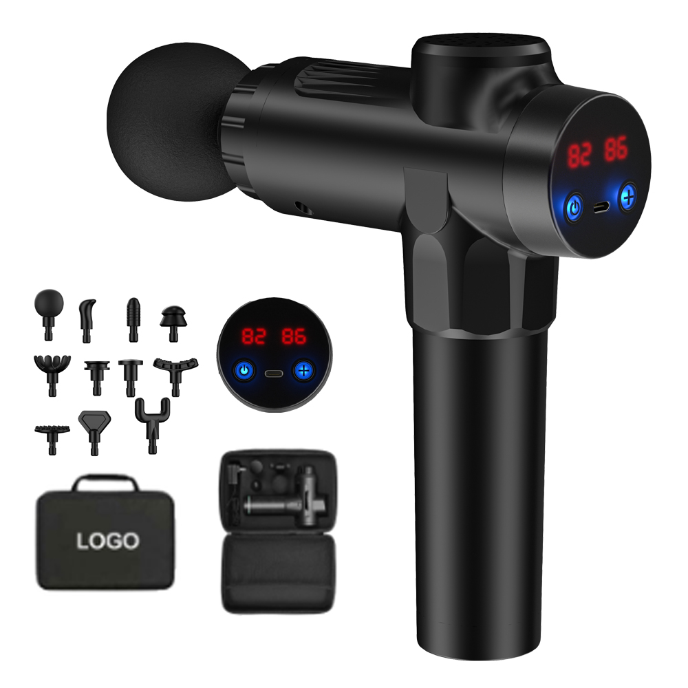 Custom Logo Gym Sports Massage Gun Percussion Deep Tissue Muscle Vibrating Relaxing 4 Heads Massage Gun