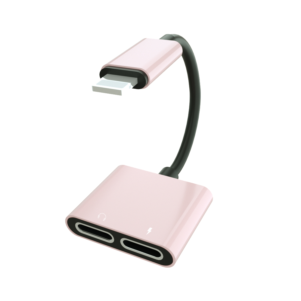 2 in 1 Aluminum Alloy Dual Light ning Audio Jack for Apple Headphone Charger Adapter