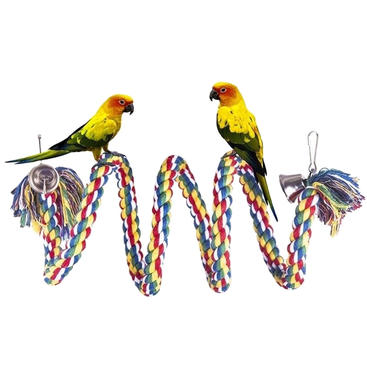 Bird Cage Pet Stand Training Accessories Swing Supplie Rotating Ladder Parrot Colored Budgie Chew Rope Hanging Nibble Toy