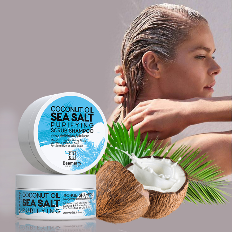 OEM Private Label Deep Cleansing Hair Wash Organic Natural Coconut Oil Sea Salt Scrub Shampoo for Sensitive Scalp