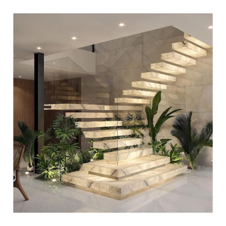 Ace Promotion Price Floating Stairs Natural Stone Marble ladder Stair Steps Fast Delivery Floating Stair Treads
