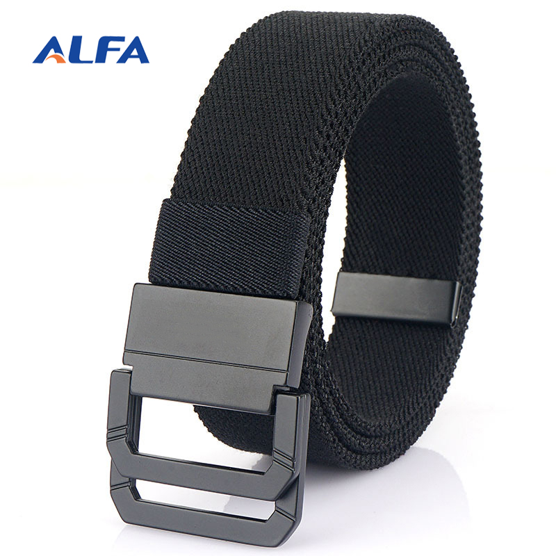 ALFA Stretch Elastic Belt For Men With Double Ring Belt Buckle