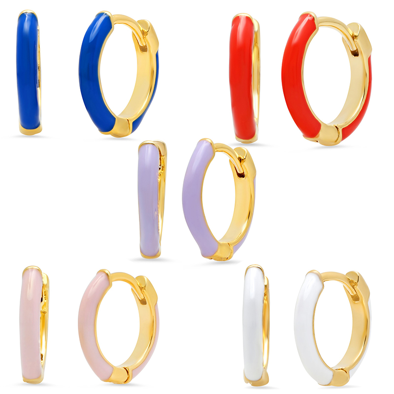 Fashion Korean New Accessories Multicolor Enamel Gold Plated Small Gold Hoop Earrings Women's